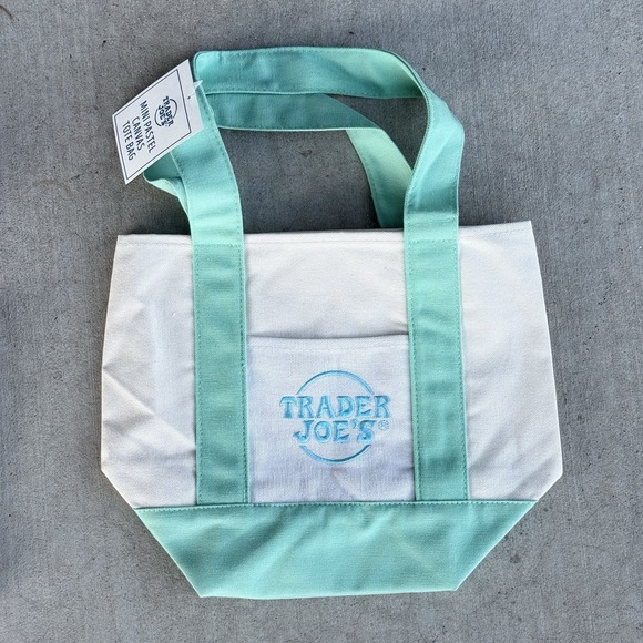 Trader Joe'S Handbags - Trader Joe's Green Pastel Mini Canvas Tote Lunch Personal Hand Bag Reusable NWT